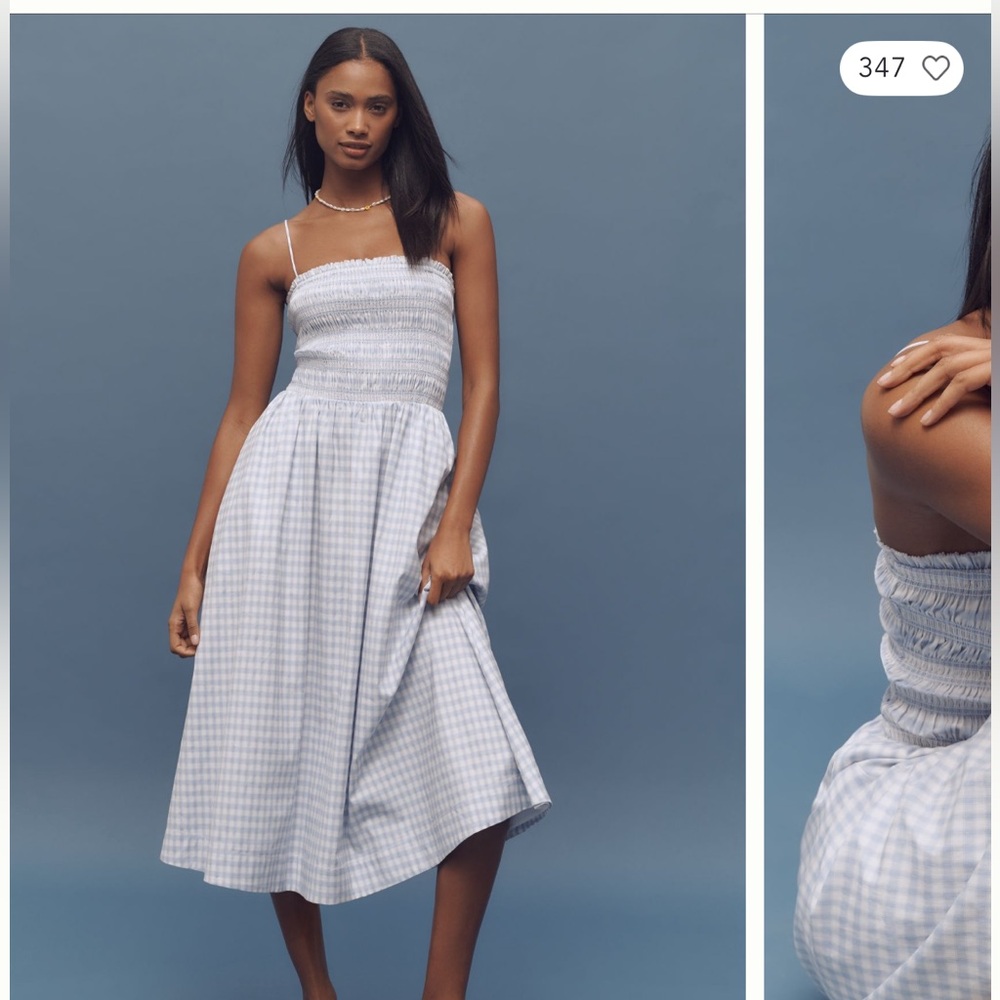 Reformation Kerrie Blue and White Pleated Midi Dress